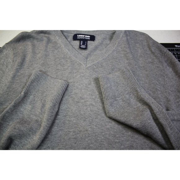 Lands' End Outfitters V neck Sweater Large Grey 80% Cotton & 20% Modal - Picture 12 of 12